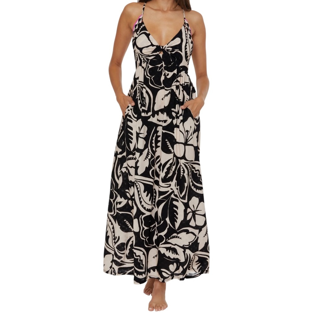 Trina Turk Maxi Dress Tropical Print Lightweight Pockets Florence Women’s Large